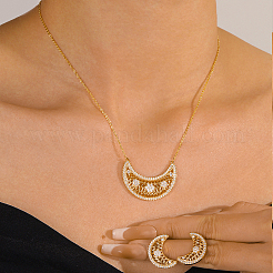 Halsketten-Sets mit klarem Zirkonia-Halbmond-Anhänger und Ohrsteckern aus Messing für Damen&nbsp;DC0766