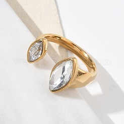Offene Manschettenringe aus Edelstahl 304 mit klaren Zirkonia im Pavé-Stil für Damen&nbsp;RJEW-F207-03D-G