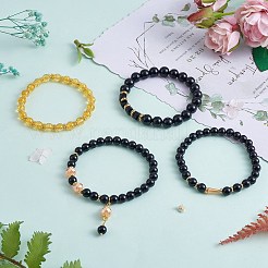 4pcs 4 estilo sintético citrino y natural mashan jade pulseras elásticas con cuentas de vidrio&nbsp;BJEW-SW00105-01