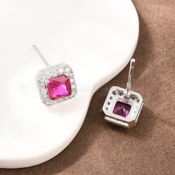 Boucles d'oreilles carrées en laiton avec micro pavé de zircones cubiques&nbsp;EJEW-Z164-22P-04