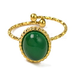 Bagues ovales en agate onyx verte teintée et chauffée naturellement&nbsp;RJEW-Q822-55G-01
