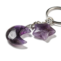 Reiki-Schlüsselanhänger mit Mond- und Sternanhänger aus natürlichem Amethyst&nbsp;KEYC-P015-02P-02
