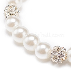Bracciale elasticizzato con perline tonde in plastica abs e ottone con strass trasparente da donna&nbsp;BJEW-JB08523-02