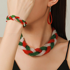 Colliers multicouches en perles de verre de Noël et ensembles de boucles d'oreilles pendantes et de bracelets en forme de larme&nbsp;WG44FFB-02