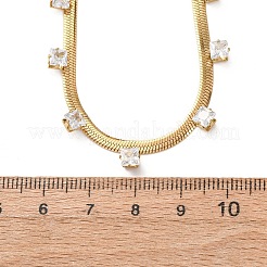 Collane a catena piatta in acciaio inossidabile 304 con zirconi cubici quadrati&nbsp;NJEW-P355-02G-01