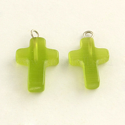 Colgantes de cruz de piedras preciosas de ojo de gato plateado platino&nbsp;X-G-R269-10