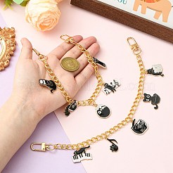 2 stücke 2 arten legierung emaille schwarz katze charme aluminium tasche dekorative ketten&nbsp;HJEW-CJ00094