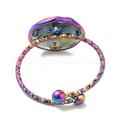 Placcatura ionica (ip) 304 acciaio inossidabile piatto tondo aperto impostazioni anello polsino per strass&nbsp;RJEW-M149-33RC