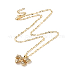Halsketten mit Schleifenanhänger aus Messing mit Mikropflaster und klarem Zirkonia für Damen&nbsp;NJEW-S432-02G-02