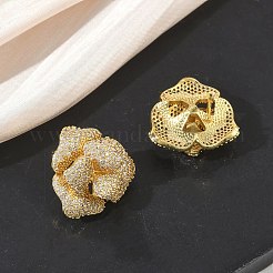 Orecchini a lobo a forma di fiore di camelia in ottone e zirconi cubici trasparenti&nbsp;KK-CBA36A2-01G