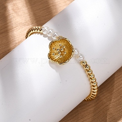 Bracelets à breloques en perles rondes en laiton pour femmes&nbsp;BJEW-A041-01G