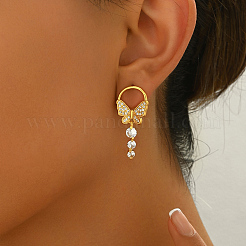 Elegantes pendientes colgantes con forma de mariposa de latón pavé de circonitas cúbicas transparentes&nbsp;UU2168