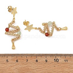 Ohrstecker mit baumelnden Perlen aus natürlichem Achat und grünem Aventurin.&nbsp;EJEW-TA00826