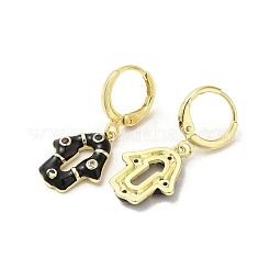 Orecchini a cerchio pendenti in vero ottone placcato oro 18k mano di Hamsa&nbsp;EJEW-L268-040G-01