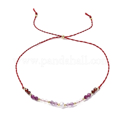 Bracelets tressés en perles rondes à facettes en améthyste naturelle et cristal de quartz&nbsp;BJEW-F493-09G-05