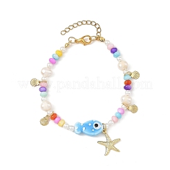 Bracelets à breloques en forme d'étoile de mer en acier inoxydable 304&nbsp;BJEW-JB14275