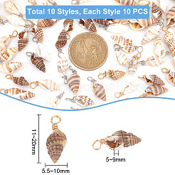 100 Stück 10 Stile natürliche Muschelanhänger&nbsp;PALLOY-AB00159