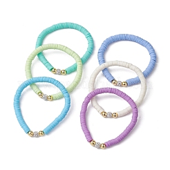 6 Stück 6-farbige Polymer-Ton-Scheibe und Strass-Perlen-Stretch-Armbänder-Set&nbsp;BJEW-JB09673