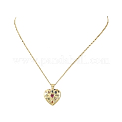 Collana da donna con ciondolo a cuore in ottone con pavé di zirconi rosa e catena a maglia barbazzale.&nbsp;NJEW-JN06484-01