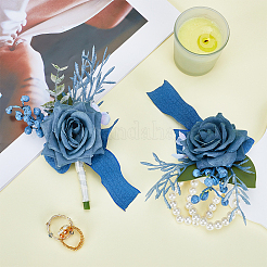 2 boutonniere e bouquet da polso in tessuto di seta e imitazione di plastica con 2 fiori&nbsp;JEWB-CP0001-27A