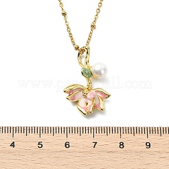 Pendentif fleur de lotus rose en laiton émaillé et perle de nacre&nbsp;NJEW-JN06112