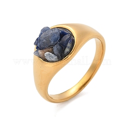 Runde natürliche Lapislazuli-Chips-Fingerringe&nbsp;RJEW-D303-03G-05