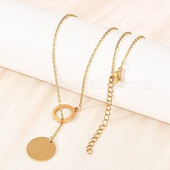 Verstellbare Lariat-Halsketten mit Münzanhänger aus Edelstahl 304&nbsp;NJEW-H093-01G