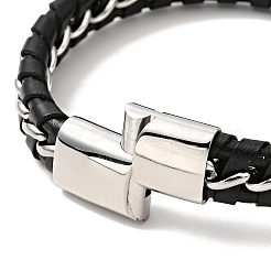 Leder & 304 Edelstahl geflochtenes Kordelarmband mit Magnetverschluss für Männer und Frauen&nbsp;BJEW-C021-21