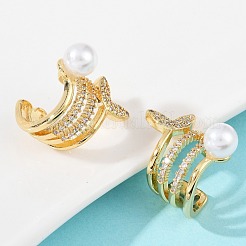Boucles d'oreilles manchette en laiton avec micro pavé de zircons cubiques transparents&nbsp;EJEW-Z111-04G-01