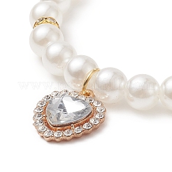 Bracelet extensible perlé rond en perles acryliques avec breloques coeur en alliage strass pour femme&nbsp;BJEW-JB09232