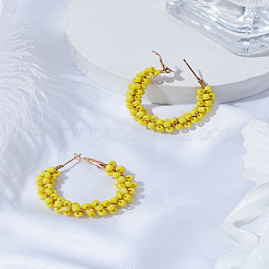 1 paire de boucles d'oreilles créoles en alliage de perles de verre&nbsp;EJEW-LP0003-65D