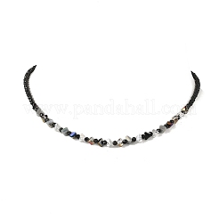 Halsketten aus galvanisiertem Glasdreieck und facettierten runden natürlichen schwarzen Spinellperlen für Damen&nbsp;NJEW-JN05666