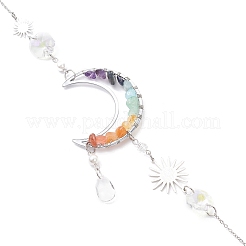 Messing Mond & Chakra natürliche gemischte Edelsteinsplitter hängende Sonnenfänger&nbsp;HJEW-JM04488