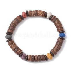 2 pulsera elástica de cuentas de coco natural y roca volcánica para hombres y mujeres.&nbsp;BJEW-JB12497