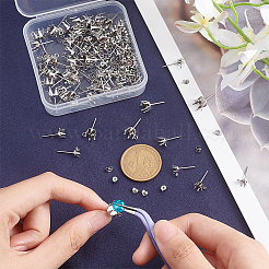 80 stücke 4 stil 304 edelstahl flache runde stud ohrring einstellungen&nbsp;STAS-UN0050-44