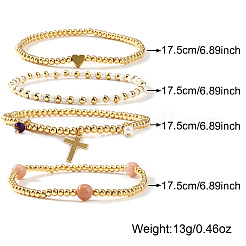 4 Stück Bohemian Beach Herz-Armband-Set aus runden Messingperlen&nbsp;ZQ1331-1