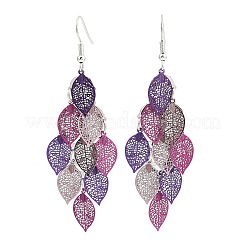 Boucles d'oreilles pendantes en forme de feuille en acier inoxydable 430&nbsp;EJEW-A137-06P-01