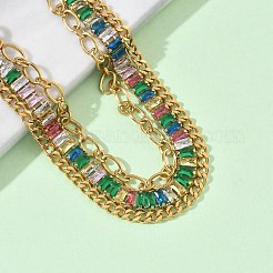 Bracelets à double chaîne en acier inoxydable 304 et verre pour femmes&nbsp;BJEW-F540-10G