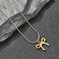 PVD-Vakuumbeschichtung 304 Edelstahl Bowknot Anhänger Runde Schlangenkette Halsketten für Frauen&nbsp;NJEW-Z044-11G