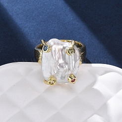 Messing mit natürlichen Barockperlen-Fingerringen&nbsp;RJEW-Q023-01G