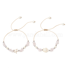 2 bracciale intrecciato con perline sintetiche turchesi a forma di tartaruga e stella marina per donna&nbsp;BJEW-JB12064-01