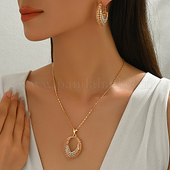 Ensemble élégant de boucles d'oreilles et de colliers ovales creux en zircone cubique micro pavée en fer européen pour femmes&nbsp;EX4624-1