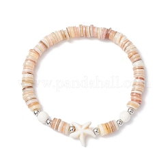 Bracelets extensibles en coquillage d'eau douce naturel avec perles de turquoise synthétiques pour hommes et femmes&nbsp;BJEW-JB11744-02