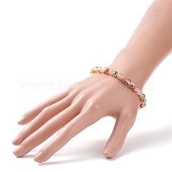 Pulsera elástica con cuentas redondas de ágata natural&nbsp;BJEW-JB08614-04