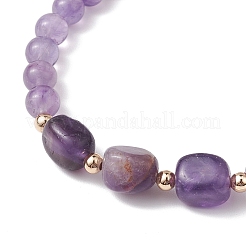 Natürliche Amethystwürfel & runde Perlen-Stretcharmbänder&nbsp;BJEW-JB10807-05