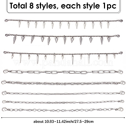 8 Stück 8 Stile Punk-Stil 304 Edelstahl Rolo Ketten & Legierung Kappe Kette&nbsp;HJEW-SC0002-43