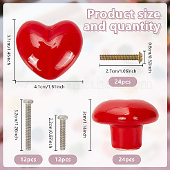 24 pieza de manijas para cajones de porcelana con forma de corazón de 12 colores&nbsp;FIND-GO0004-71