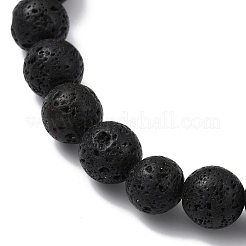 Braccialetti elasticizzati con perline rotonde di roccia lavica naturale&nbsp;BJEW-JB09899-01