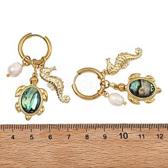 Ohrhänger aus natürlichen Süßwasserzuchtperlen und natürlicher Paua-Muschel für Damen&nbsp;EJEW-JE07137