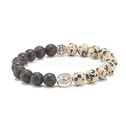 Bracelet extensible en pierre de lave naturelle et pierres précieuses avec perles de jésus en alliage&nbsp;BJEW-JB08013